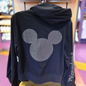 DisneyParks Disneyland Mickey Icon Bedazzled Rhinestone Black ZipUp Hoodie Sz 1X